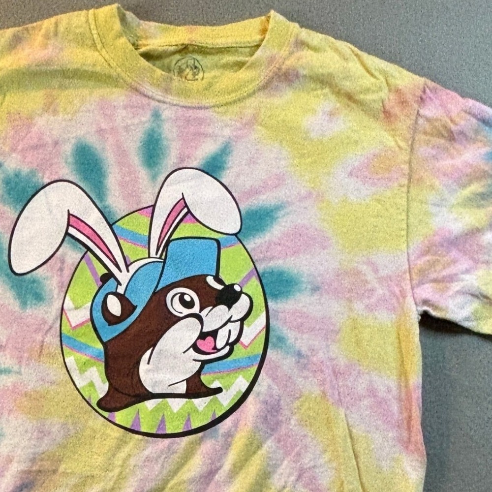 Buc-ee's Mens S Tie Dye Easter Bunny T-Shirt But Did You Dye Pastel Graphic